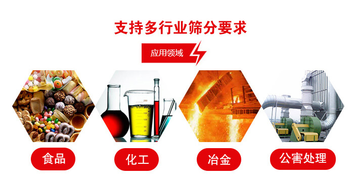 旋振篩適用的行業(yè)：食品行業(yè)，化工行業(yè)，冶金行業(yè)，公害處理等。